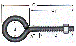 Welded eye bolt, technical drawing