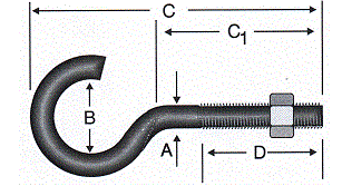 Metric screw hook, technical drawing