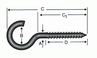 Screw hook, technical drawing